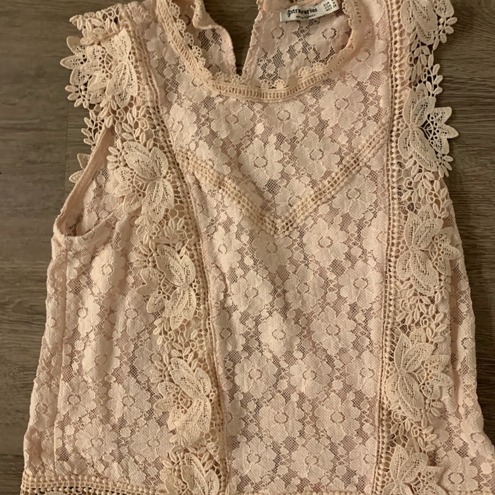 Stradivarius Blush-Pink lace tank top